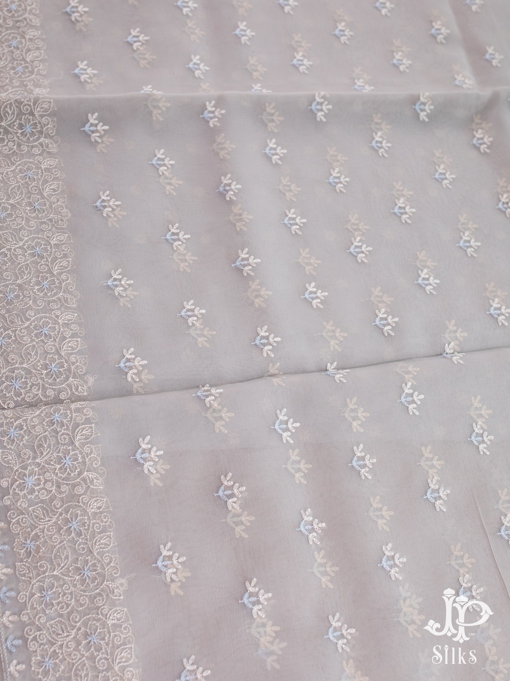 Grey Organza Fancy Saree - E1091 - View 1