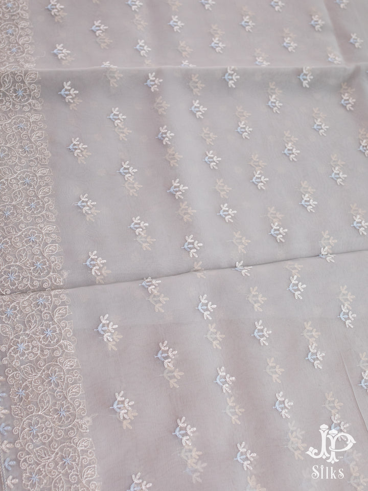 Grey Organza Fancy Saree - E1091 - View 1