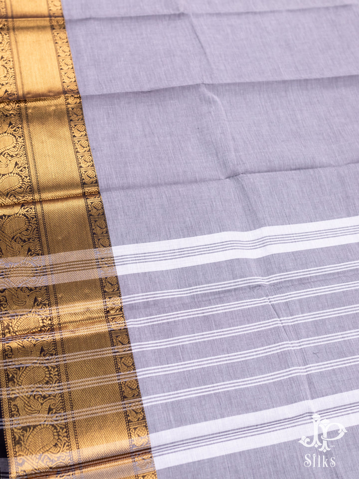Elephant Grey and Black Cotton Saree - D5429 - View 3