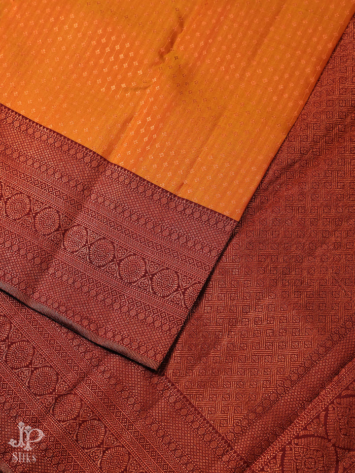 Sunset Orange Pure Silk Saree - D7927 - View 3