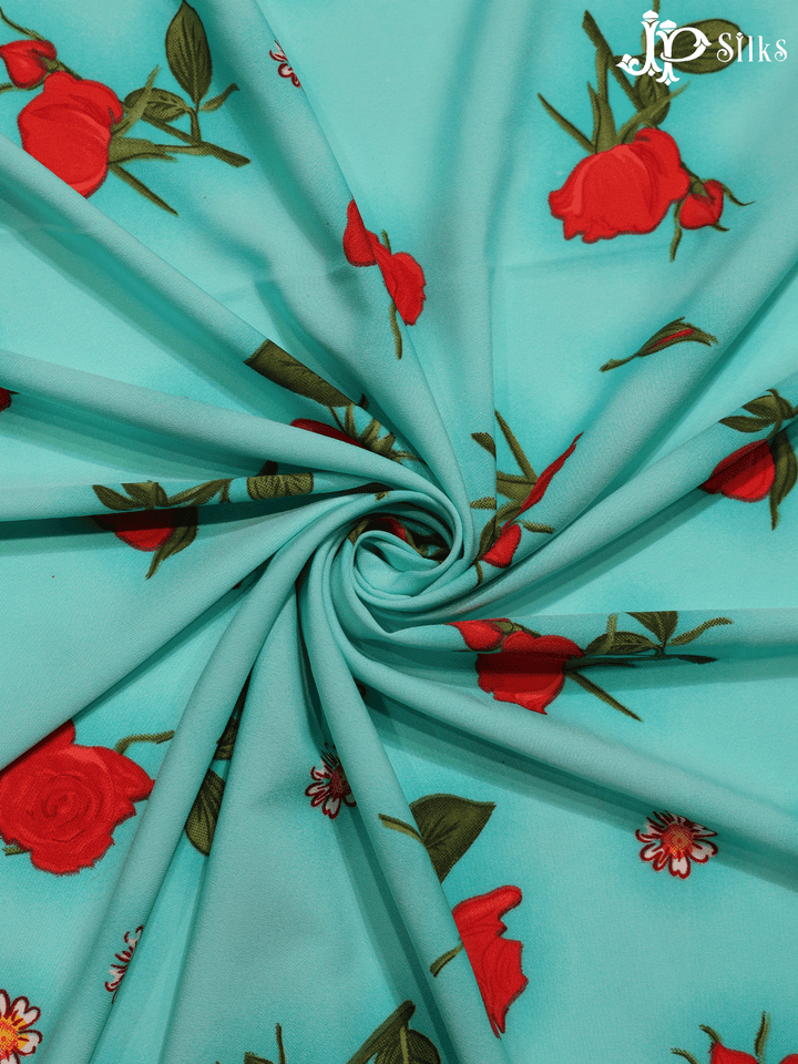 Teal Blue , Red and Green Digital Printed Chiffon Fabric - A14345 - View  2