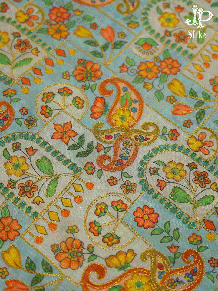 Multicolour Floral Design Semi Raw Silk Fabric - E4201 - View 3