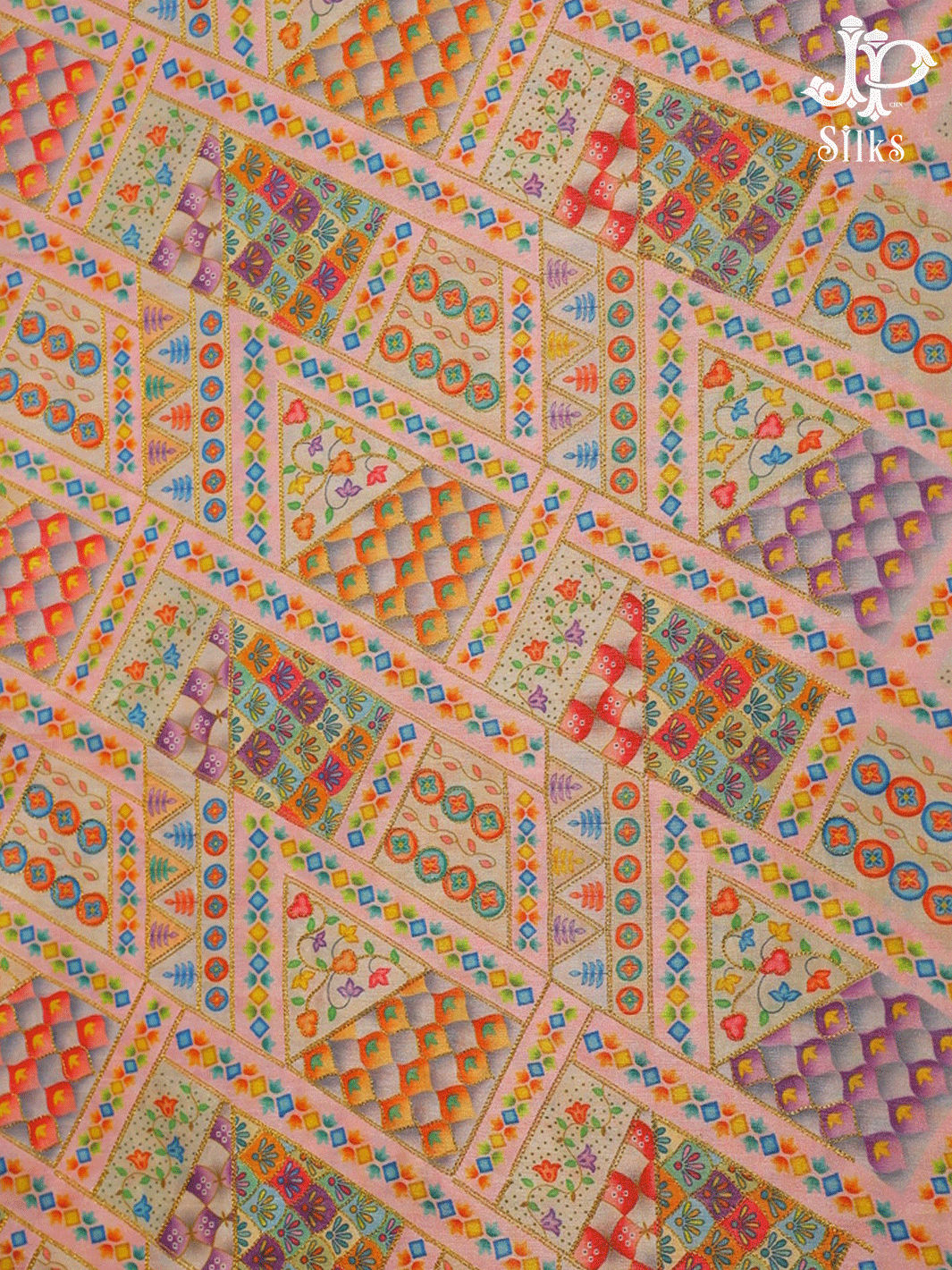 Multicolour Abstract Design Semi Raw Silk Fabric - E4202 - View 2