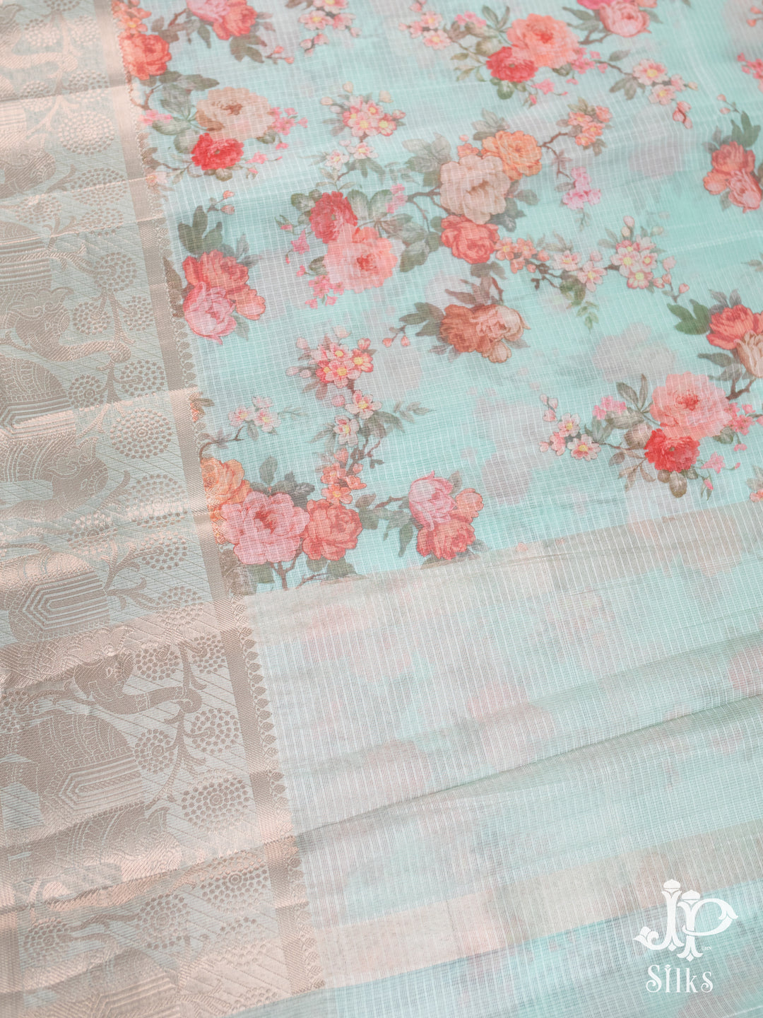 Sky Blue Kota Cotton Fancy Saree - E990-3