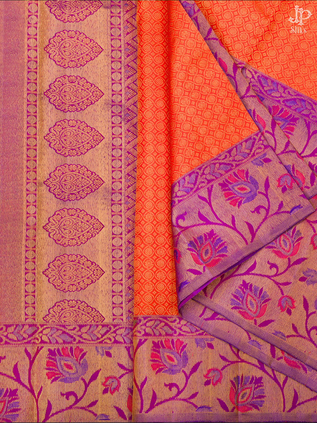 Orange and Purple Kanchipuram Silk Saree - D2810 - View 5