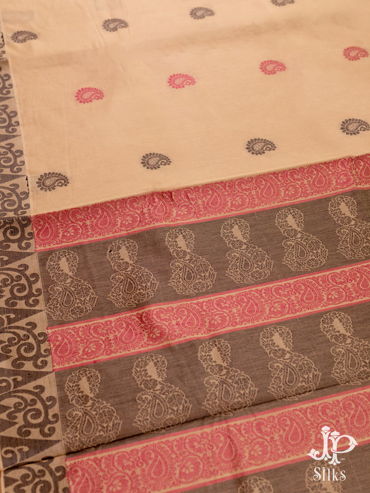 Beige Cotton Saree - D2485 - View 3