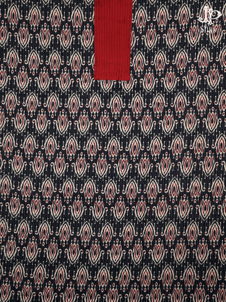 Red and Black Cotton Chudidhar Material - E6127 - View 3