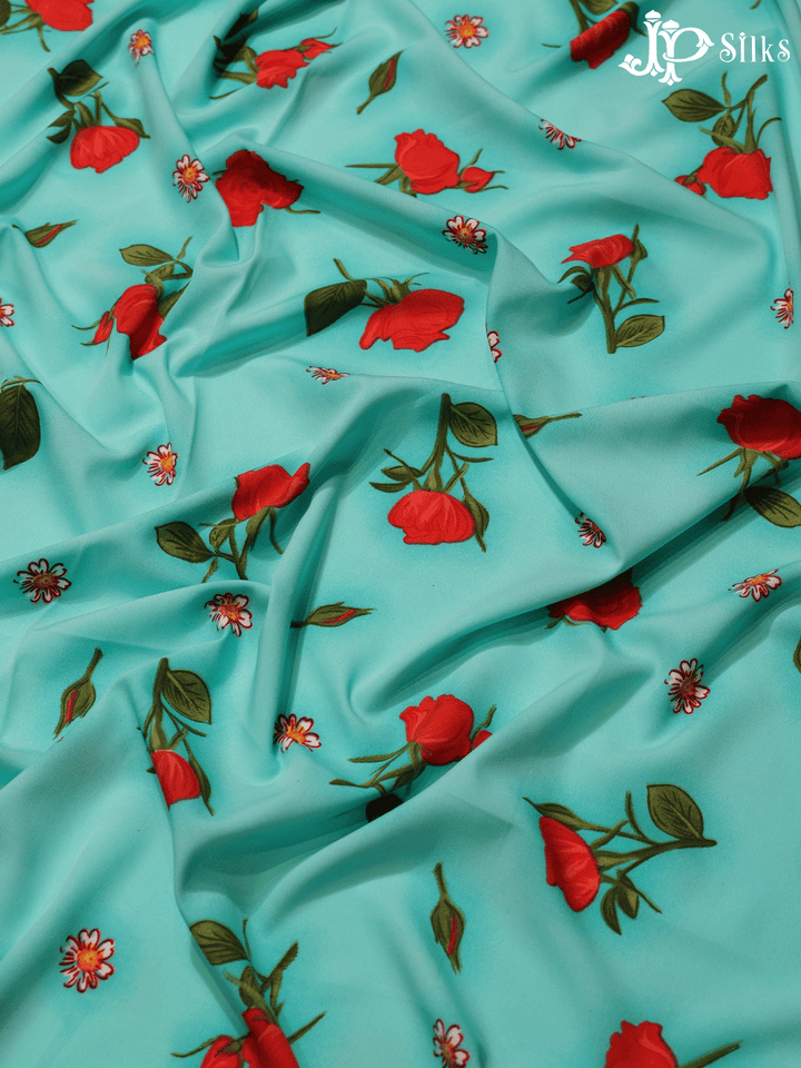 Teal Blue , Red and Green Digital Printed Chiffon Fabric - A14345