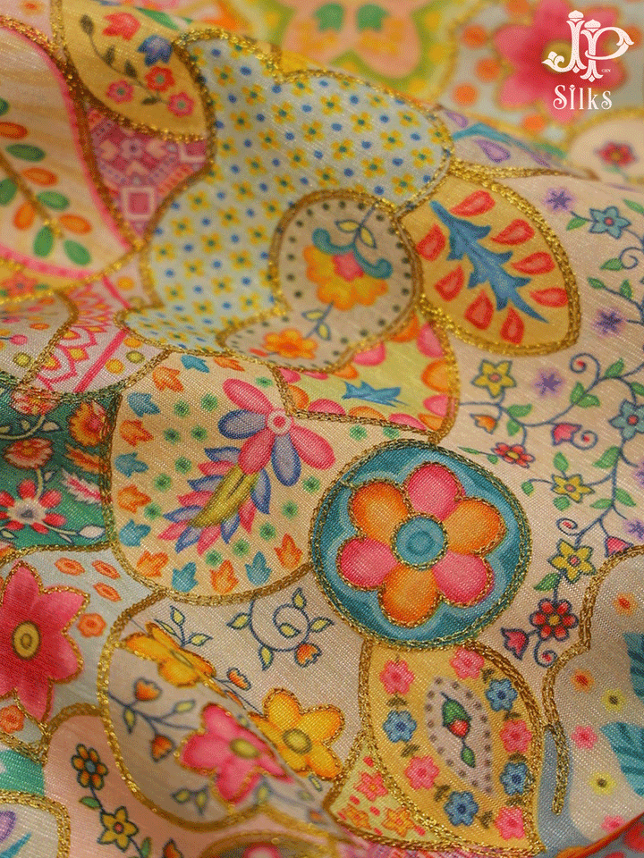 Multicolour Floral Design Semi Raw Silk Fabric - E4203