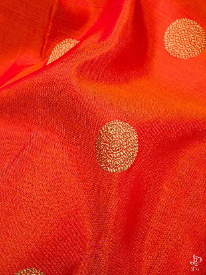 Brick Orange and Pink Kanchipuram Silk Saree - D1029 -View 3