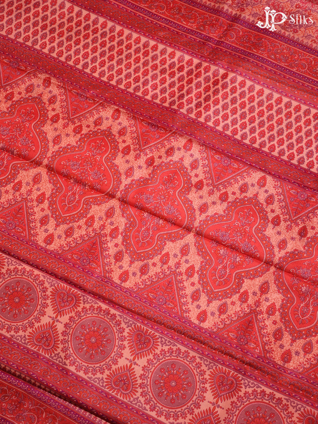 Red Orange Crepe Raw Silk Saree- E889 - View 4