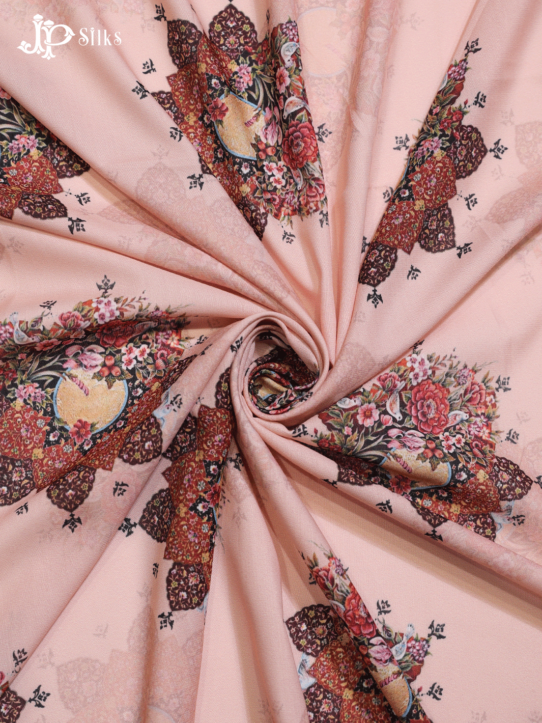 Powder Pink Digital Printed Chiffon Fabric- A14328 - View 3