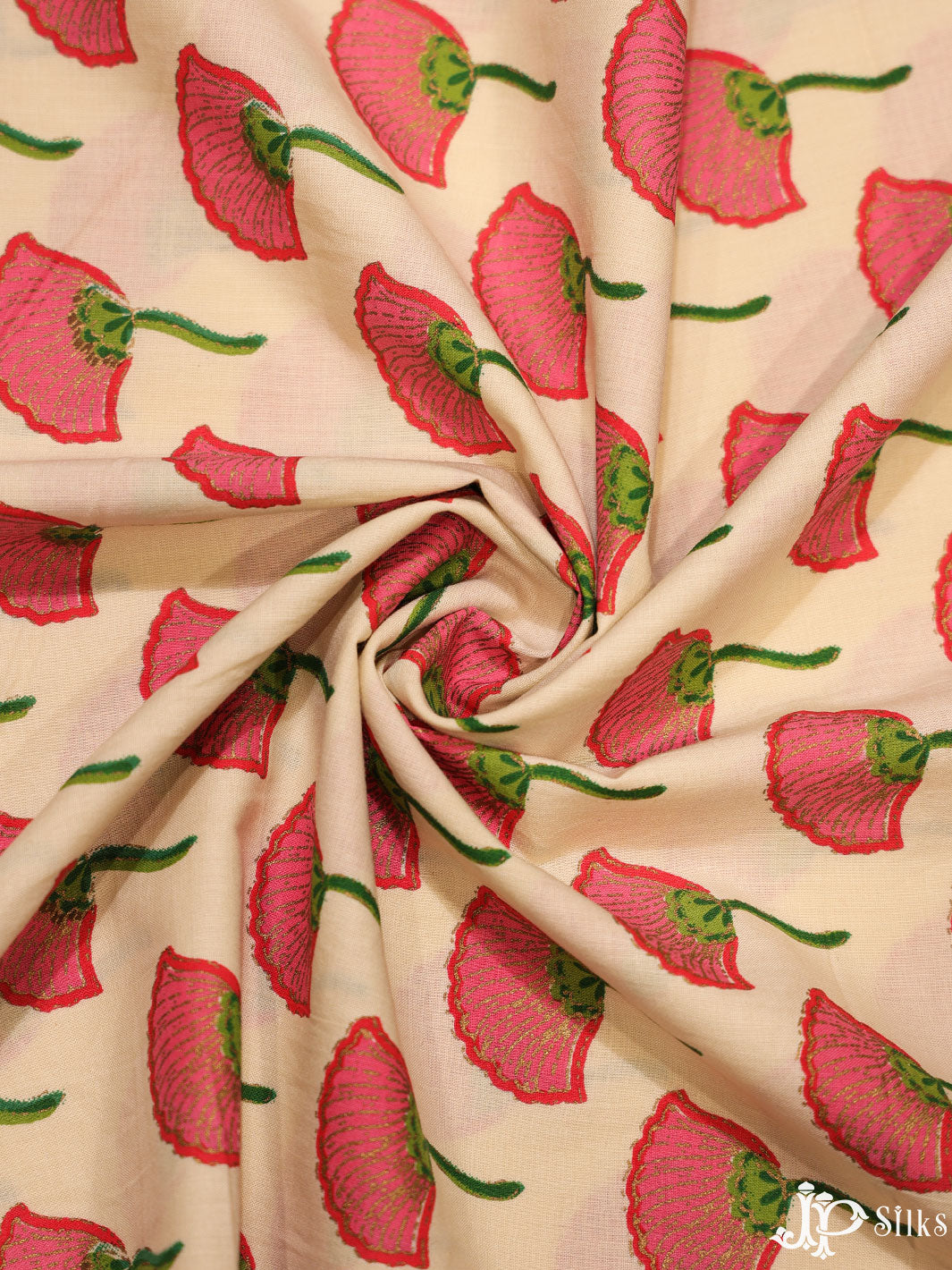 Beige and Pink Cotton Fabric - A7910 - View 3