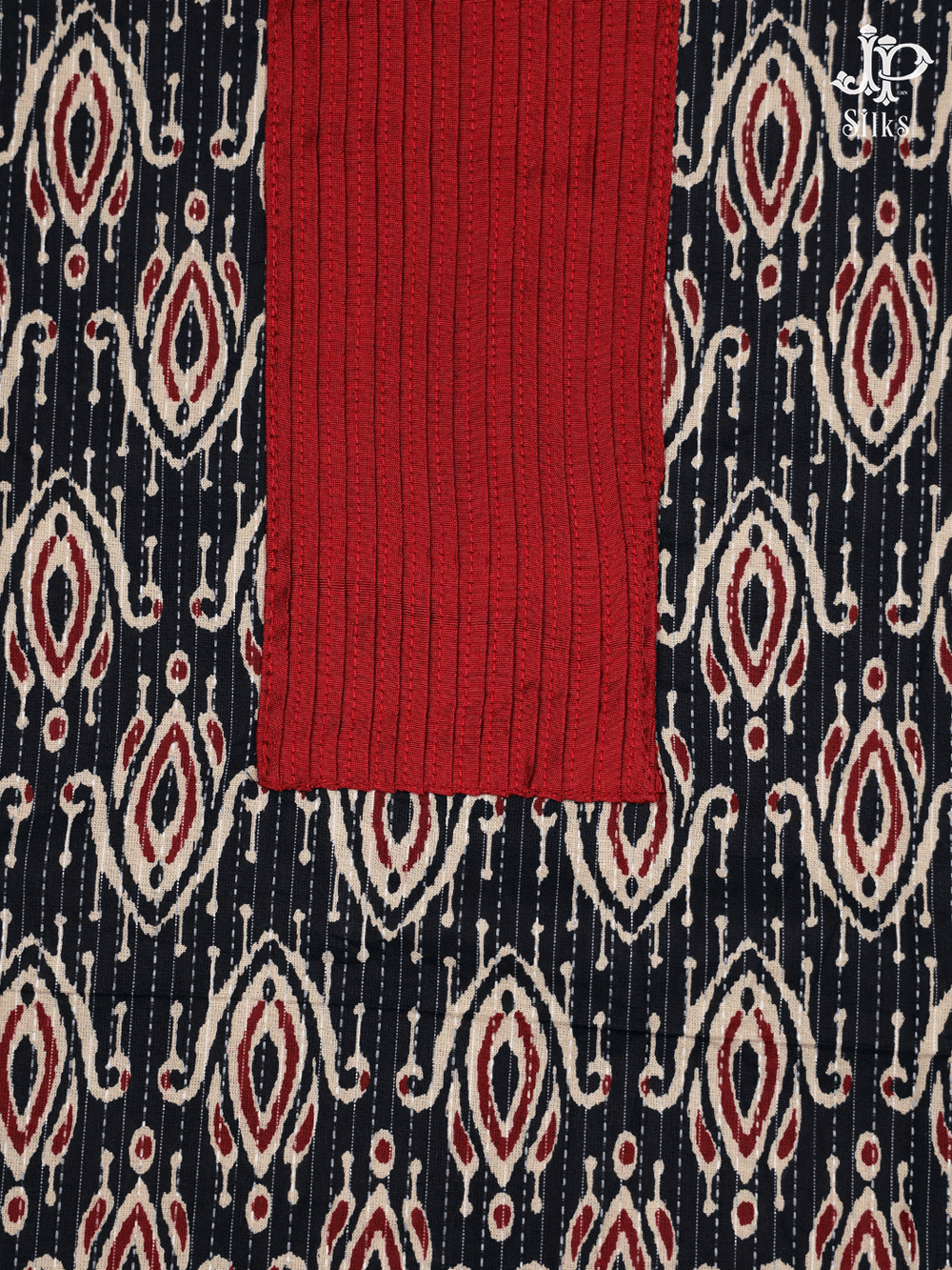 Red and Black Cotton Chudidhar Material - E6127 - View 1
