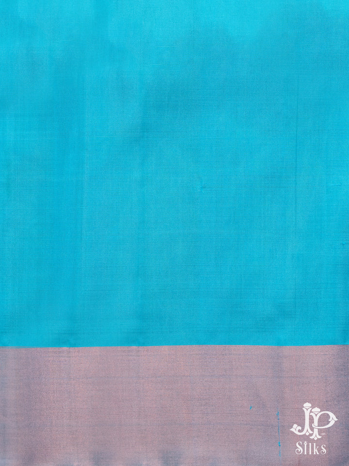 Olive Green and Sky Blue Soft Silk Saree - D6155 - View 2