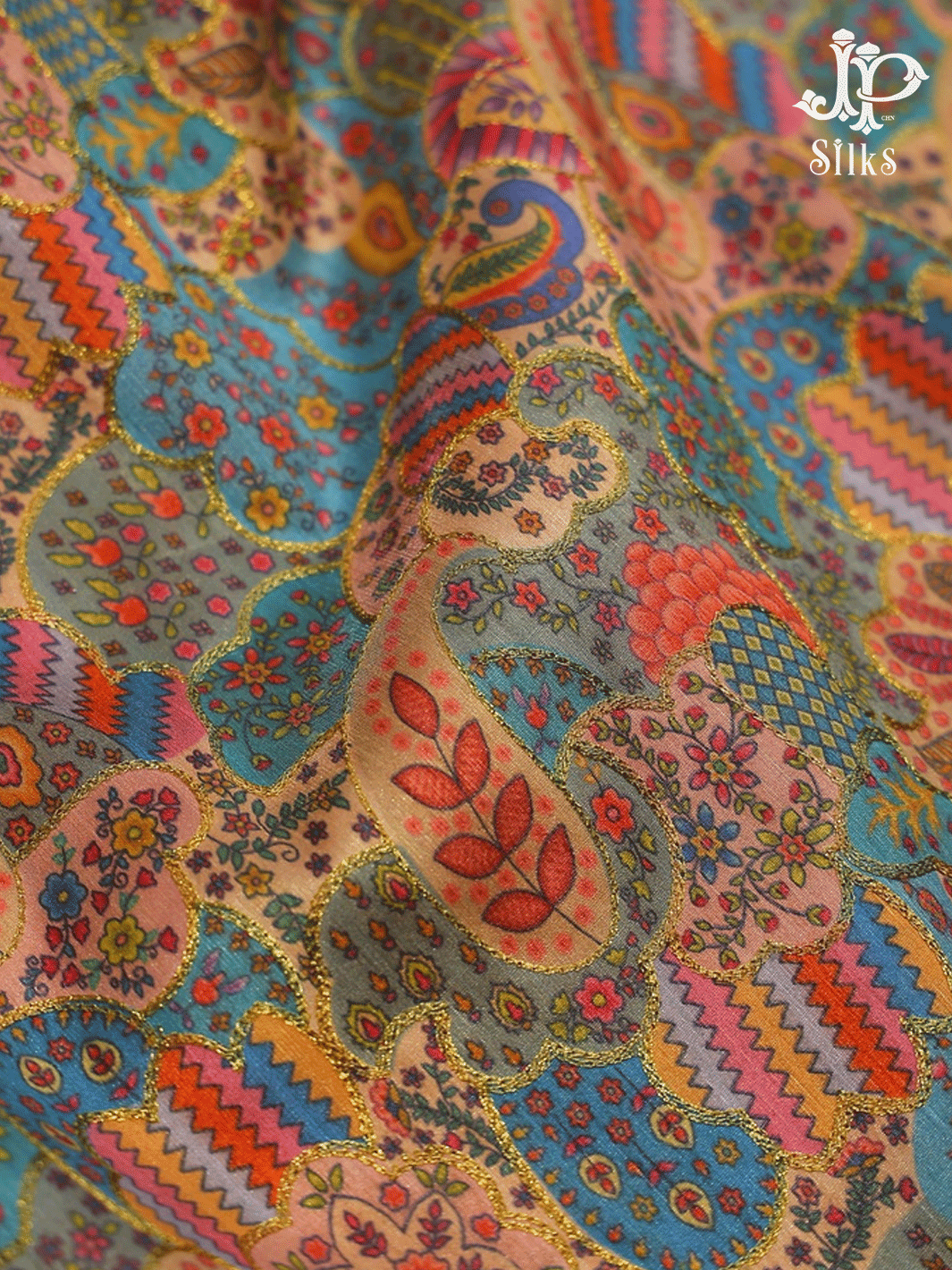 MultiColour Paisley Design Semi Raw Silk Fabric - E4199 