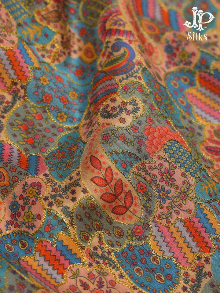 MultiColour Paisley Design Semi Raw Silk Fabric - E4199 