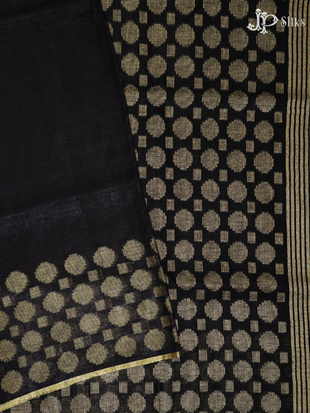 Black and Gold Linen Fancy Saree - D8327 - View 1