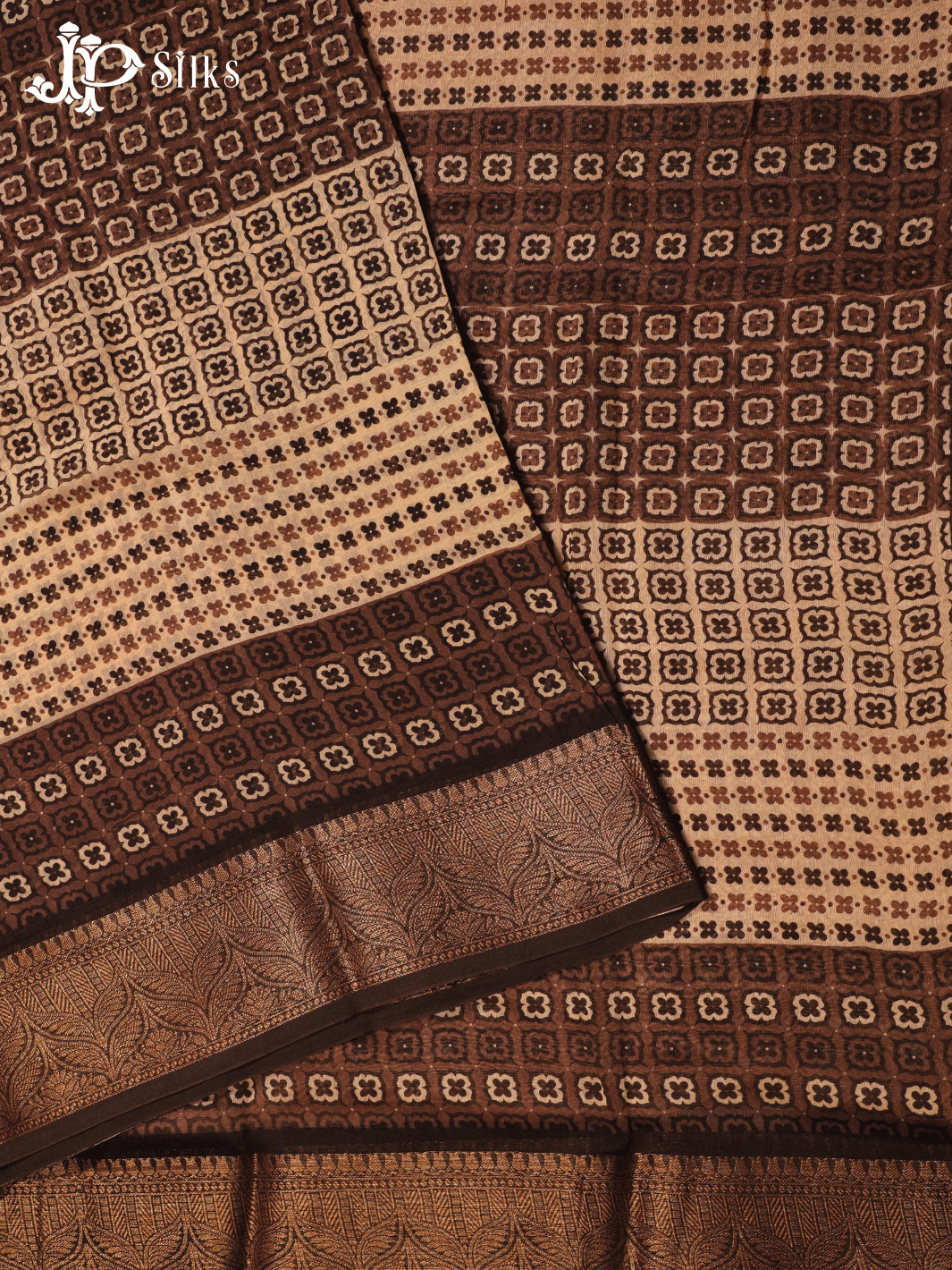 Beige and Brown Semi Chanderi Fancy Saree - E1576 - View 1