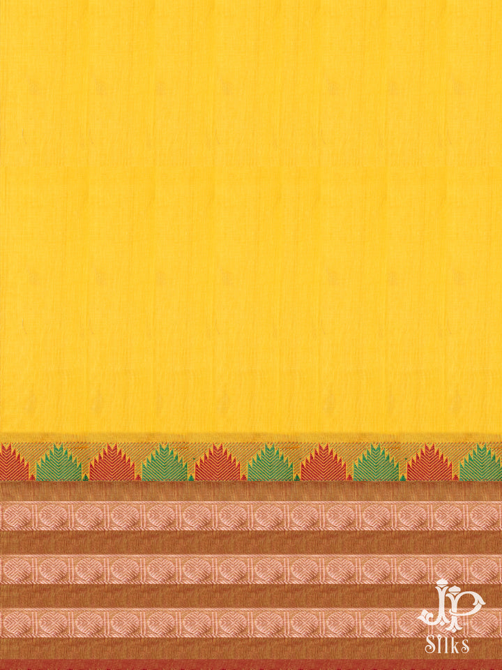 Yellow, Green and Red Cotton Saree - D9674 - VIew 2