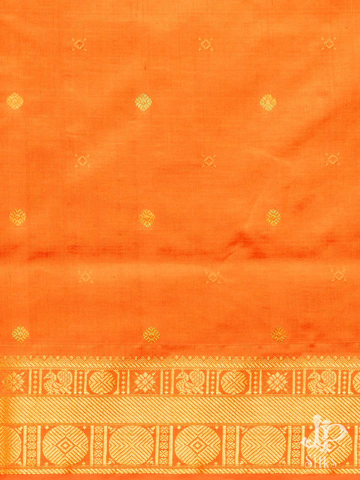 Blue and Orange Poly Cotton Saree - D1169 - View 3