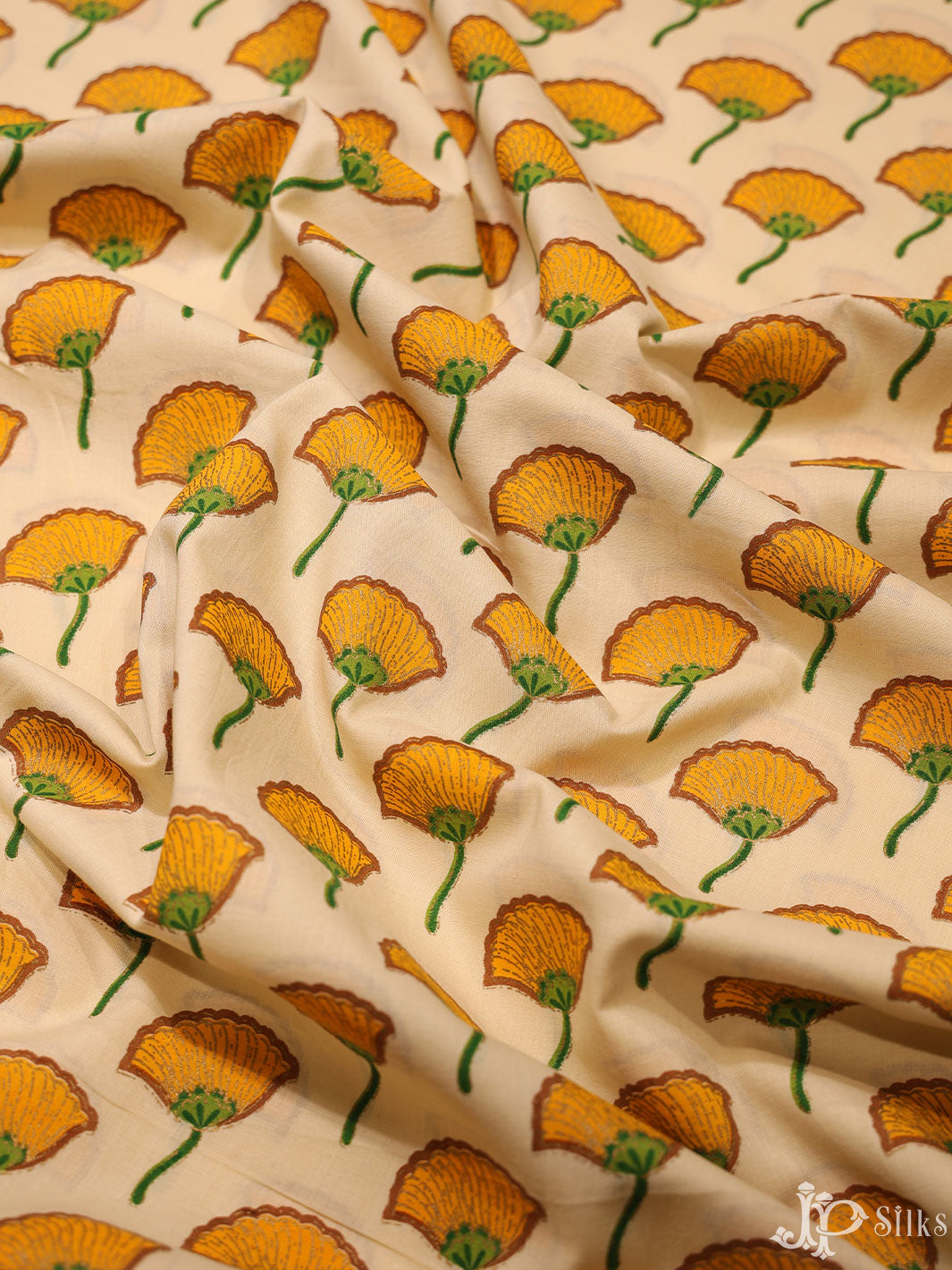 Beige and Yellow Cotton Fabric - A7913 - View 3