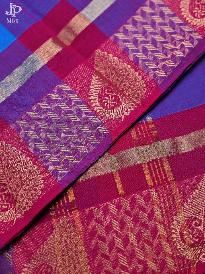 Blue and Red Cotton Saree - D2541 - View 4