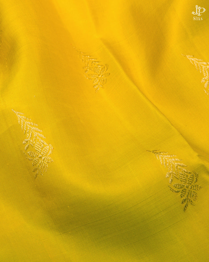 Yellow and Teal Blue Kanchipuram Silk Saree - D2216 - View 3