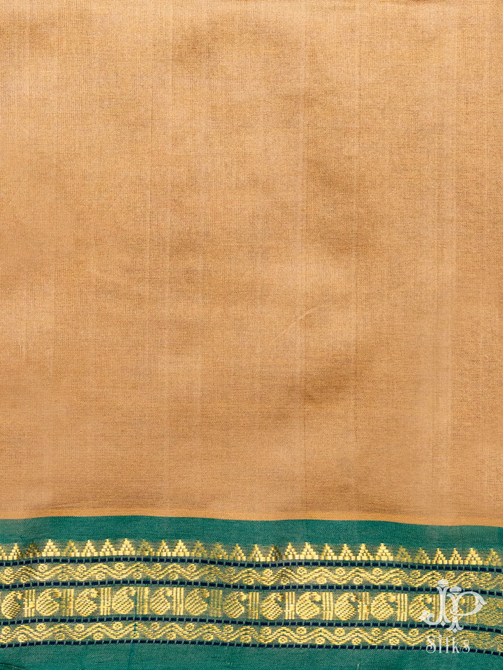 Beige and Green Poly Cotton Saree - D8313-3