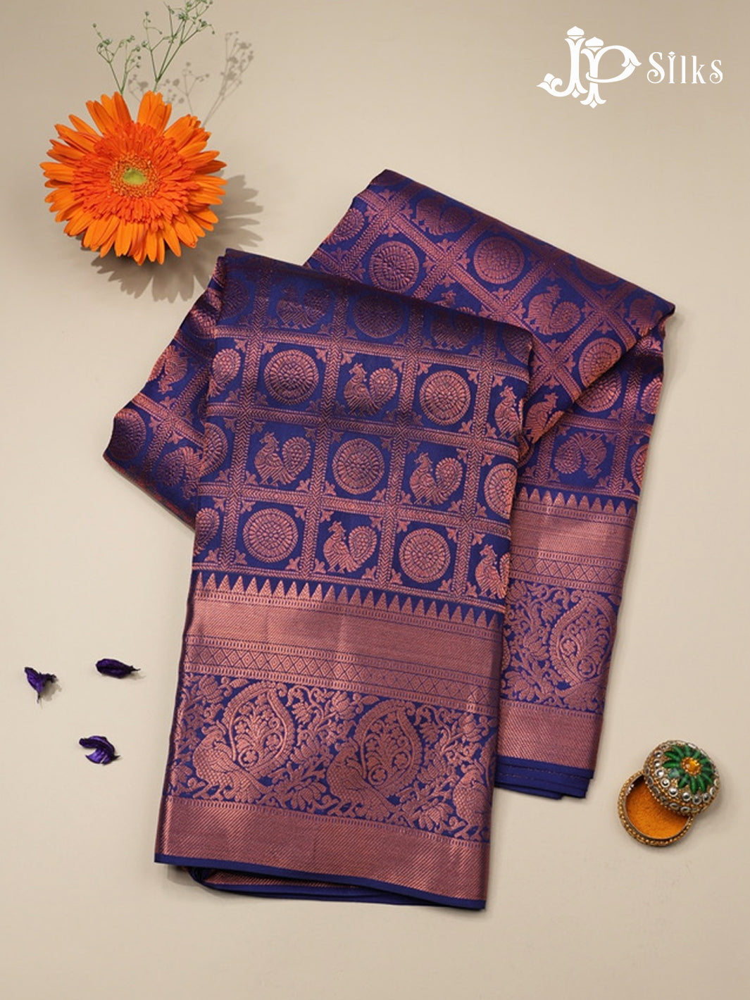 Navy blue Kanchipuram Silk Saree - C2184 - View 1
