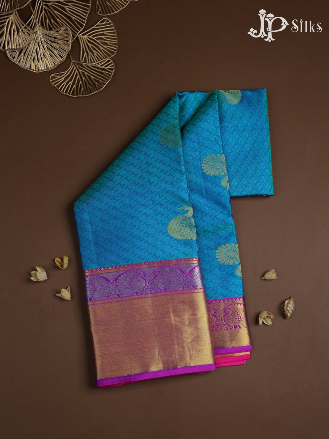 Teal Blue with Rani Pink Silk Saree - A3476 - View 1
