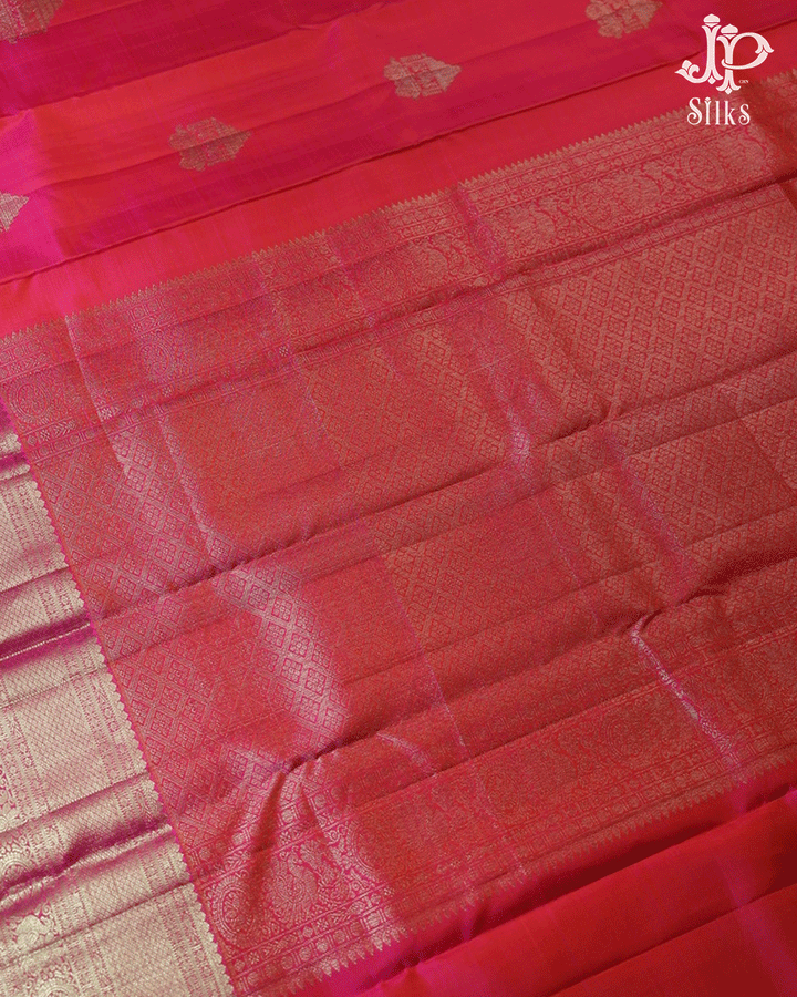 Pinkish Red Chariot Motifs Kanchipuram Silk Saree - F2 - View 4