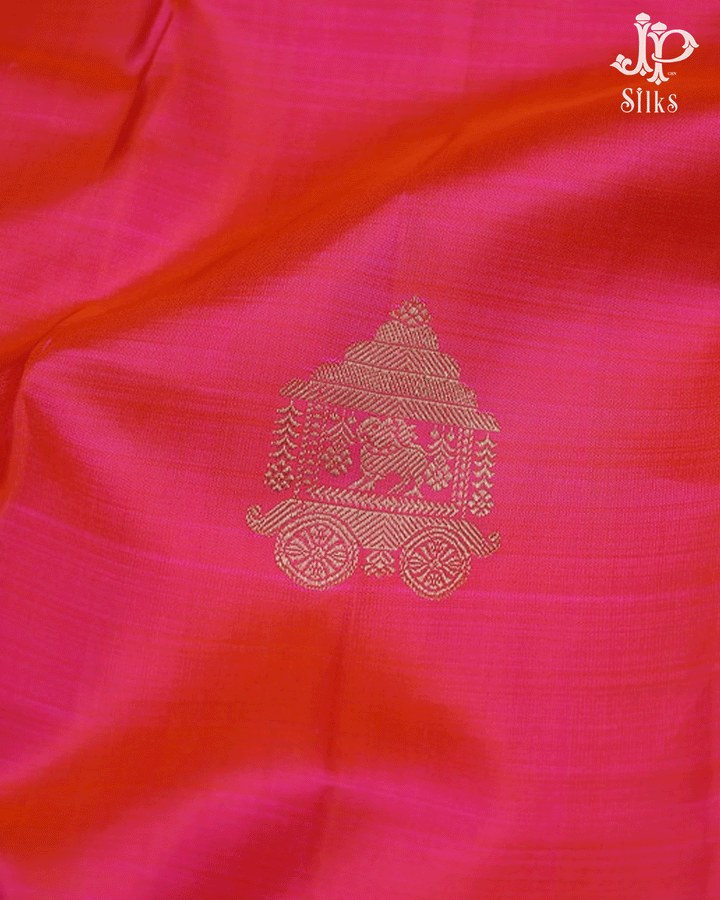 Pinkish Red Chariot Motifs Kanchipuram Silk Saree - F2 - View 8