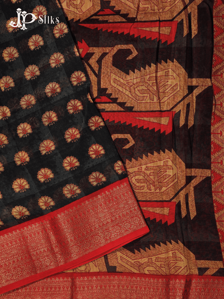 Black and Red Semi Chanderi Fancy Saree - E1582 - View 1