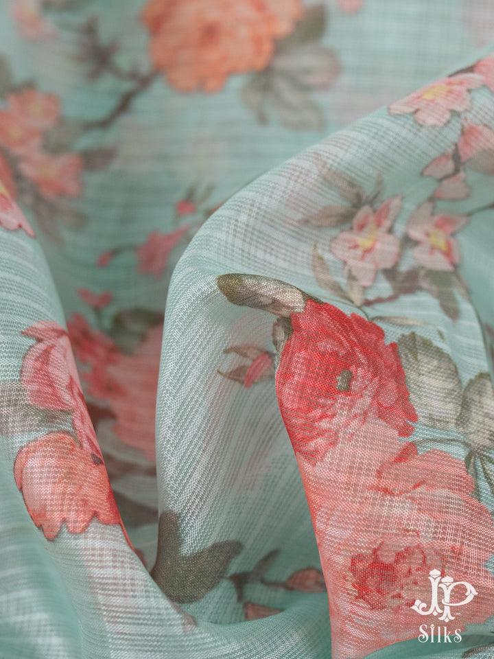 Sky Blue Kota Cotton Fancy Saree - E990 -1