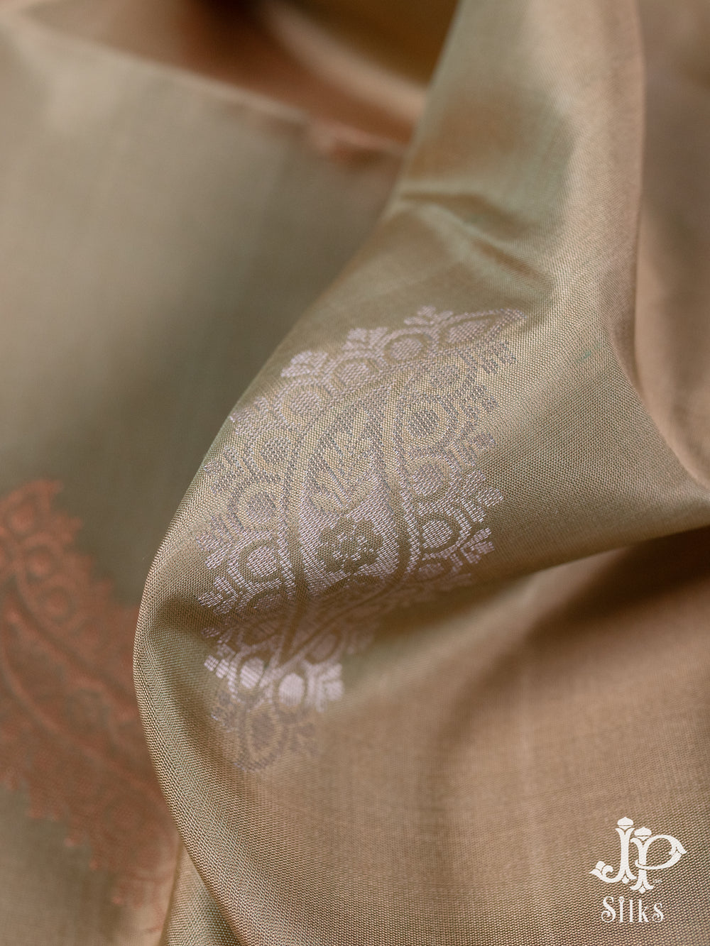 Beige and Sky Blue Soft SIlk Saree - D5986 - VIew 1