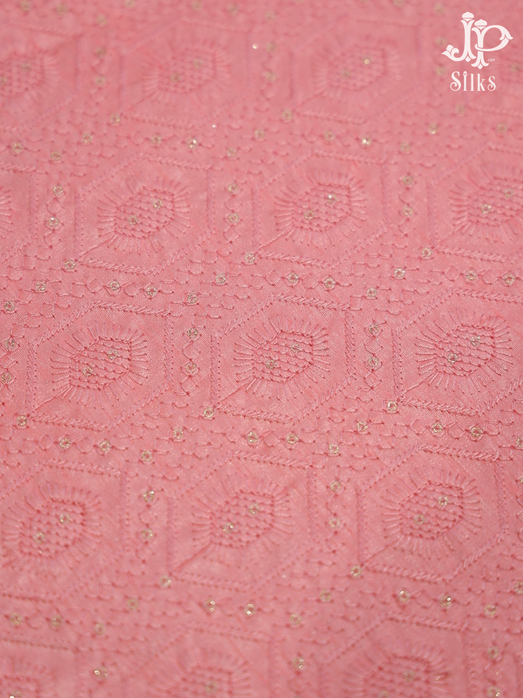 Pink Hexagon Design Semi Raw Silk Fabric - E4220 - View 1