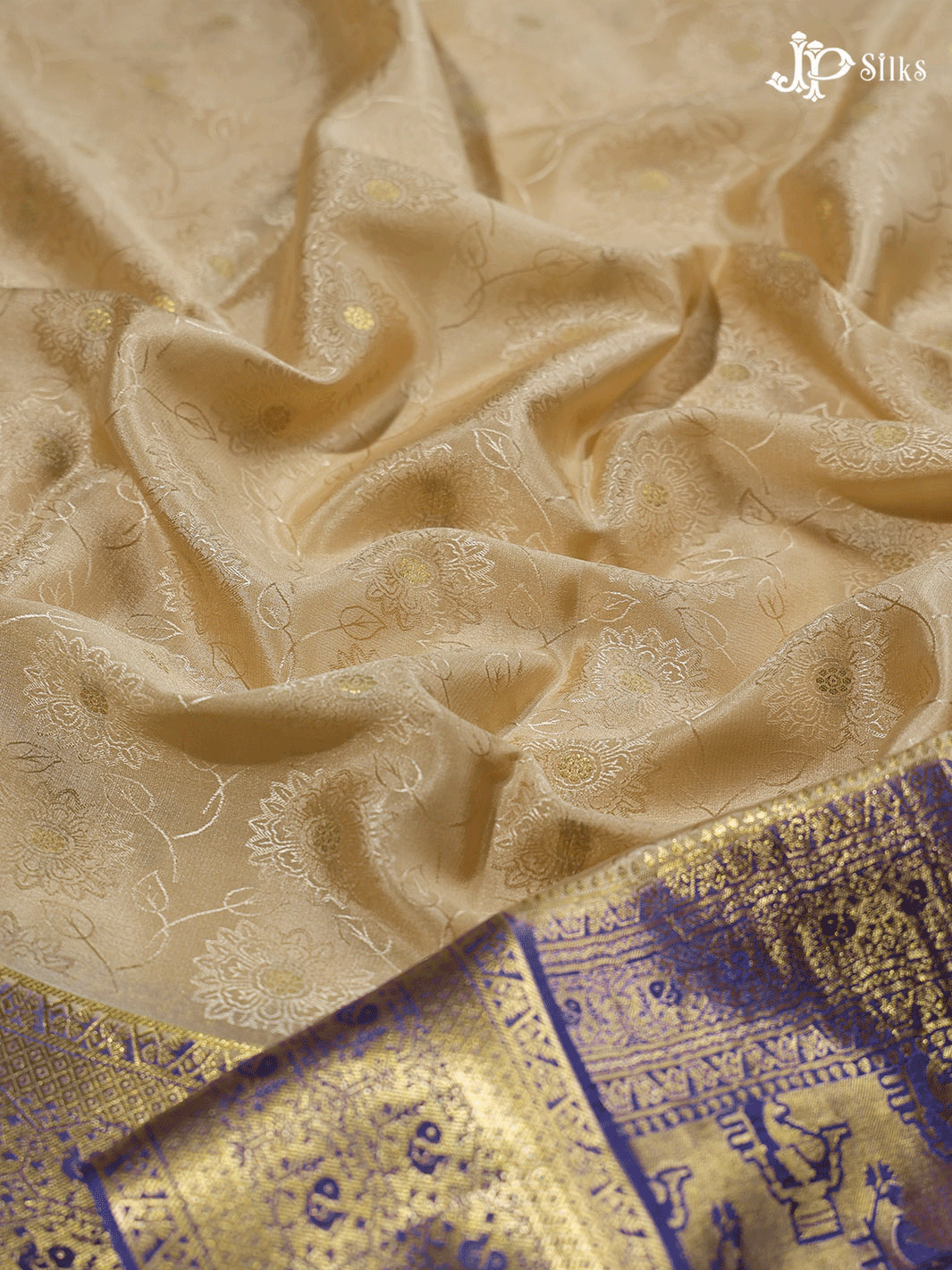 Cream And Royal Violet Mysore Silk Saree - D4769