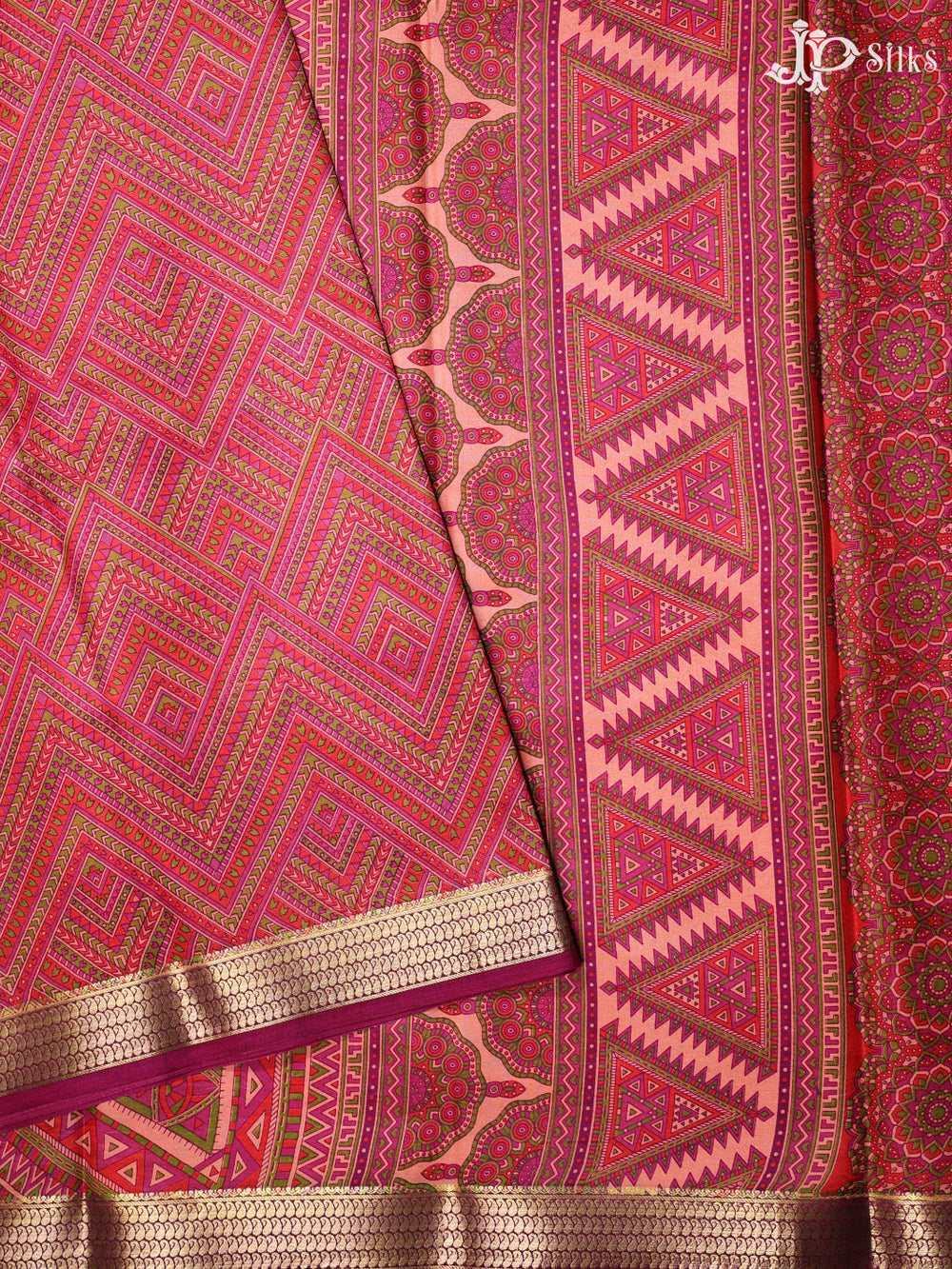 Multicolor Crepe Raw Silk Saree- E884 - View 1