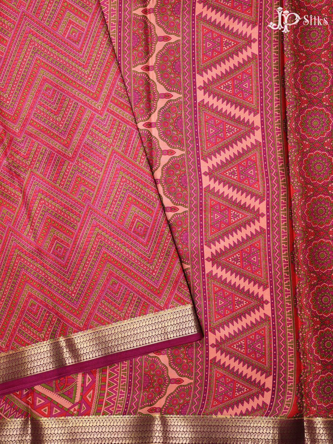 Multicolor Crepe Raw Silk Saree- E884 - View 1