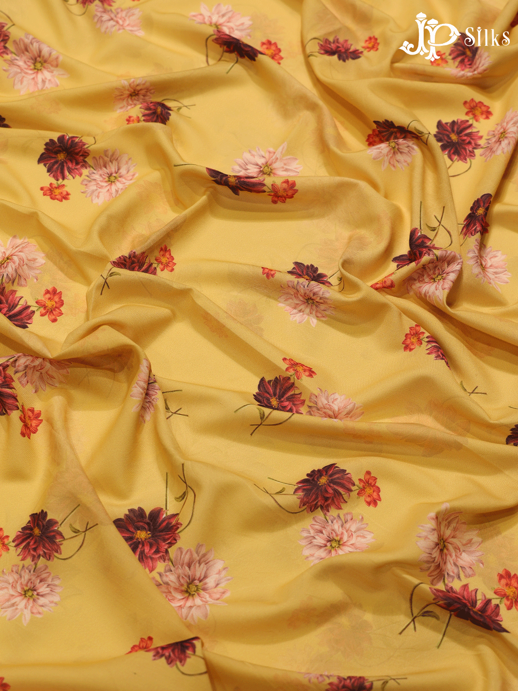 Yellow Digital Printed Chiffon Fabric- A14327