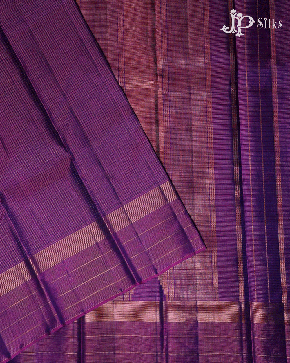 Royal Purple Checked Kanchipuram Silk Saree - E5204 - View 1