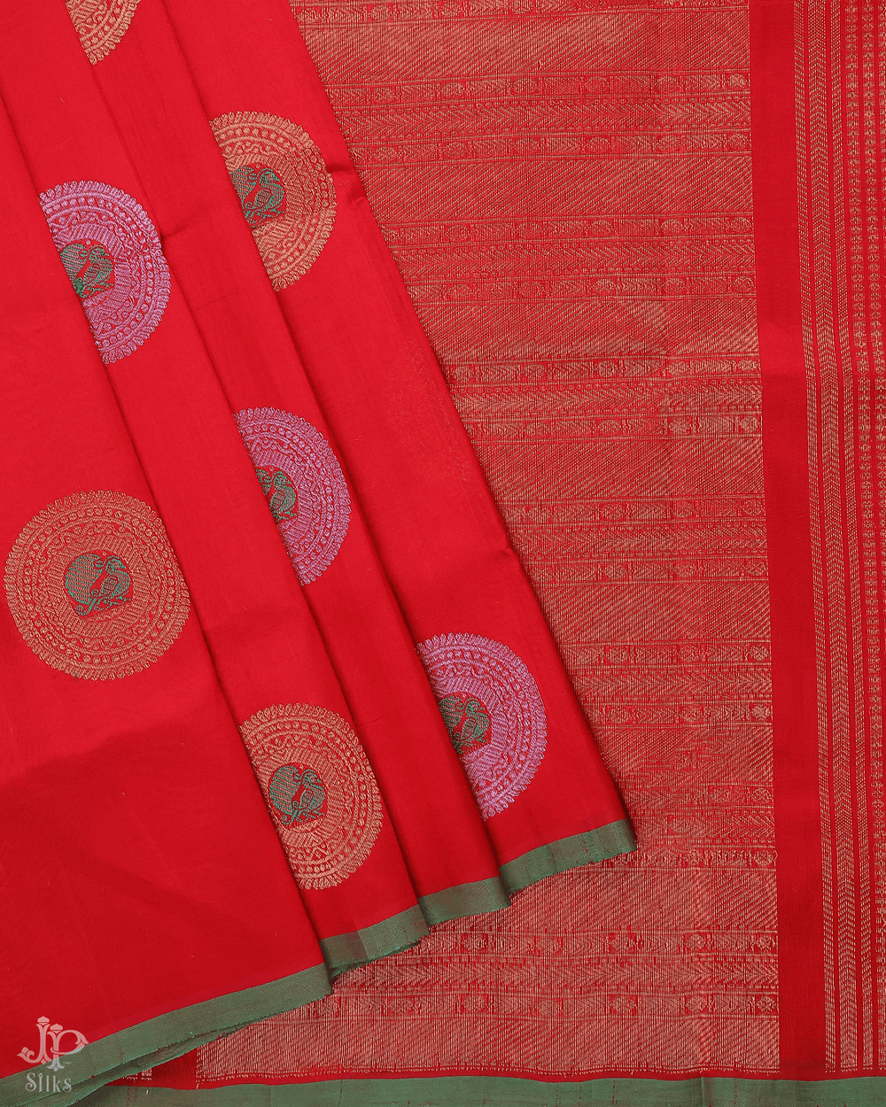 Red Silk Cotton Saree  - D207 - View 2