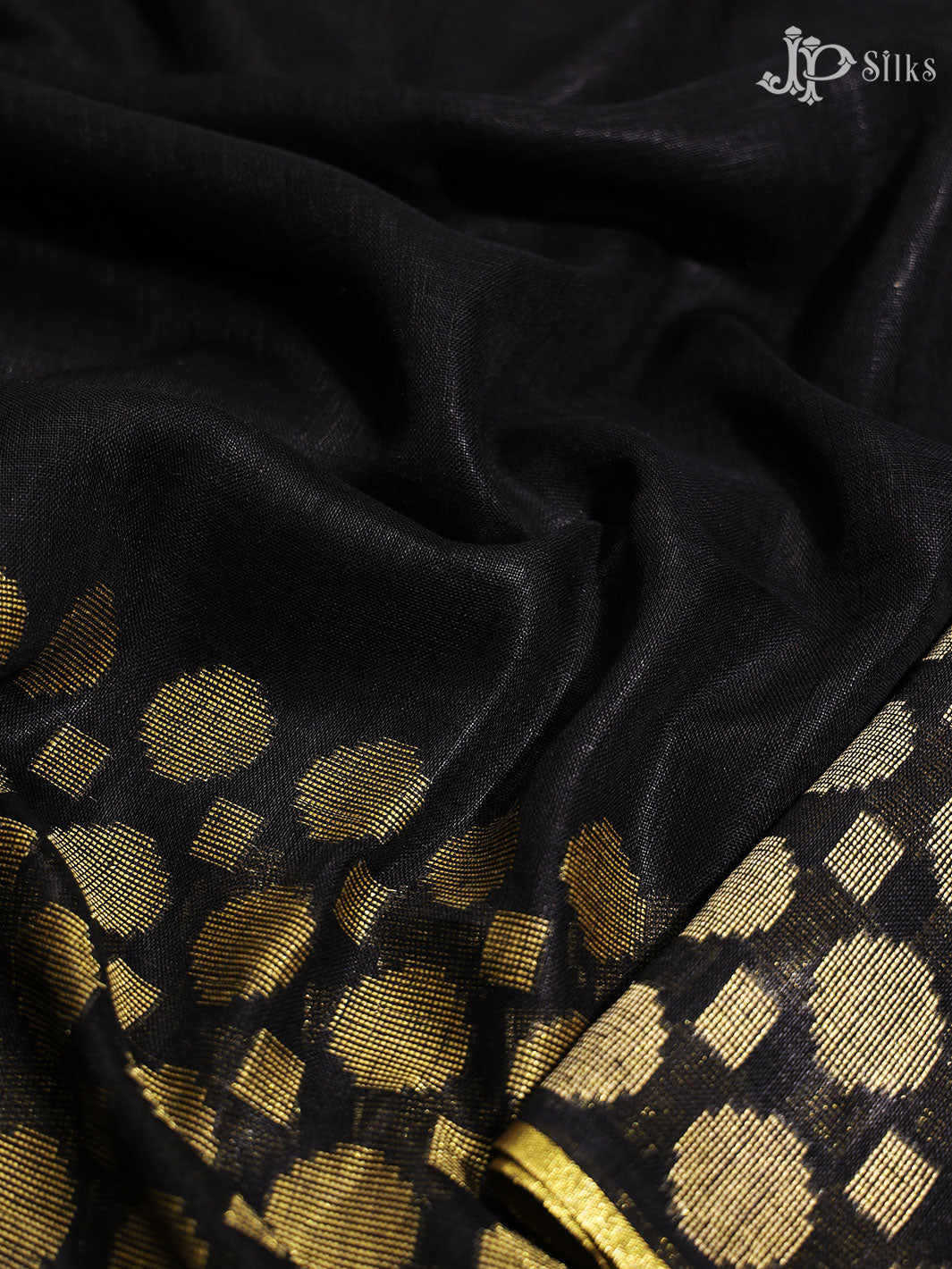 Black and Gold Linen Fancy Saree - D8327 - View 5