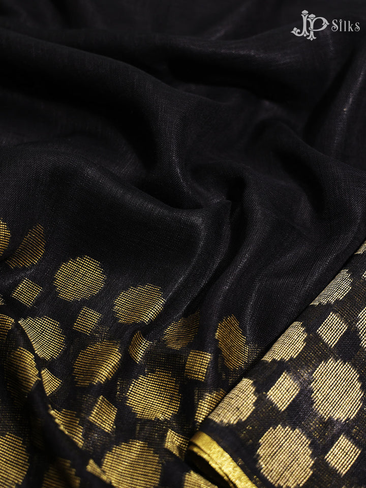 Black and Gold Linen Fancy Saree - D8327 - View 5