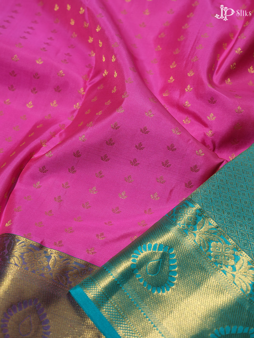 Pink and Teal Blue Dharmavaram silk - E239 - View 4