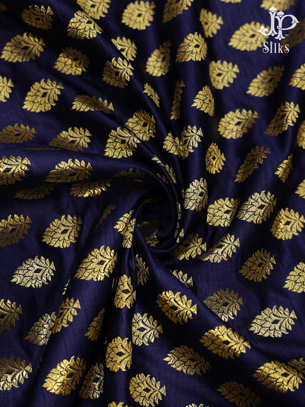 Navy Blue Banarasi Brocade Fabric - C848