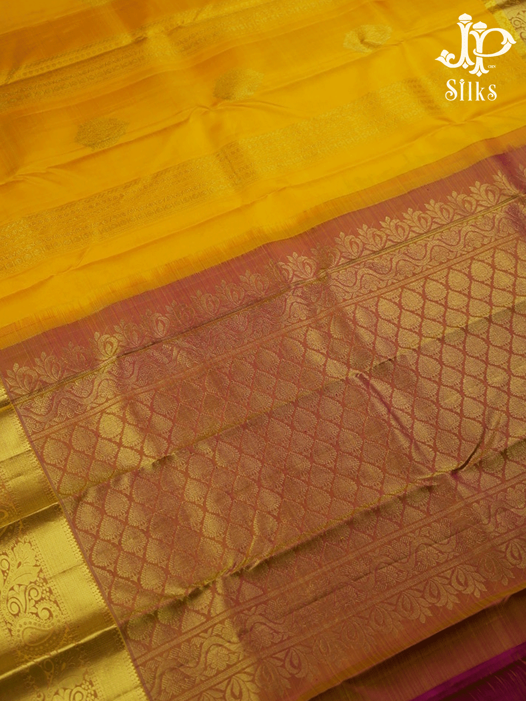 Lemon Yellow and Brown Vertical Lines Kanchipuram Silk Saree - E4712 - View 4