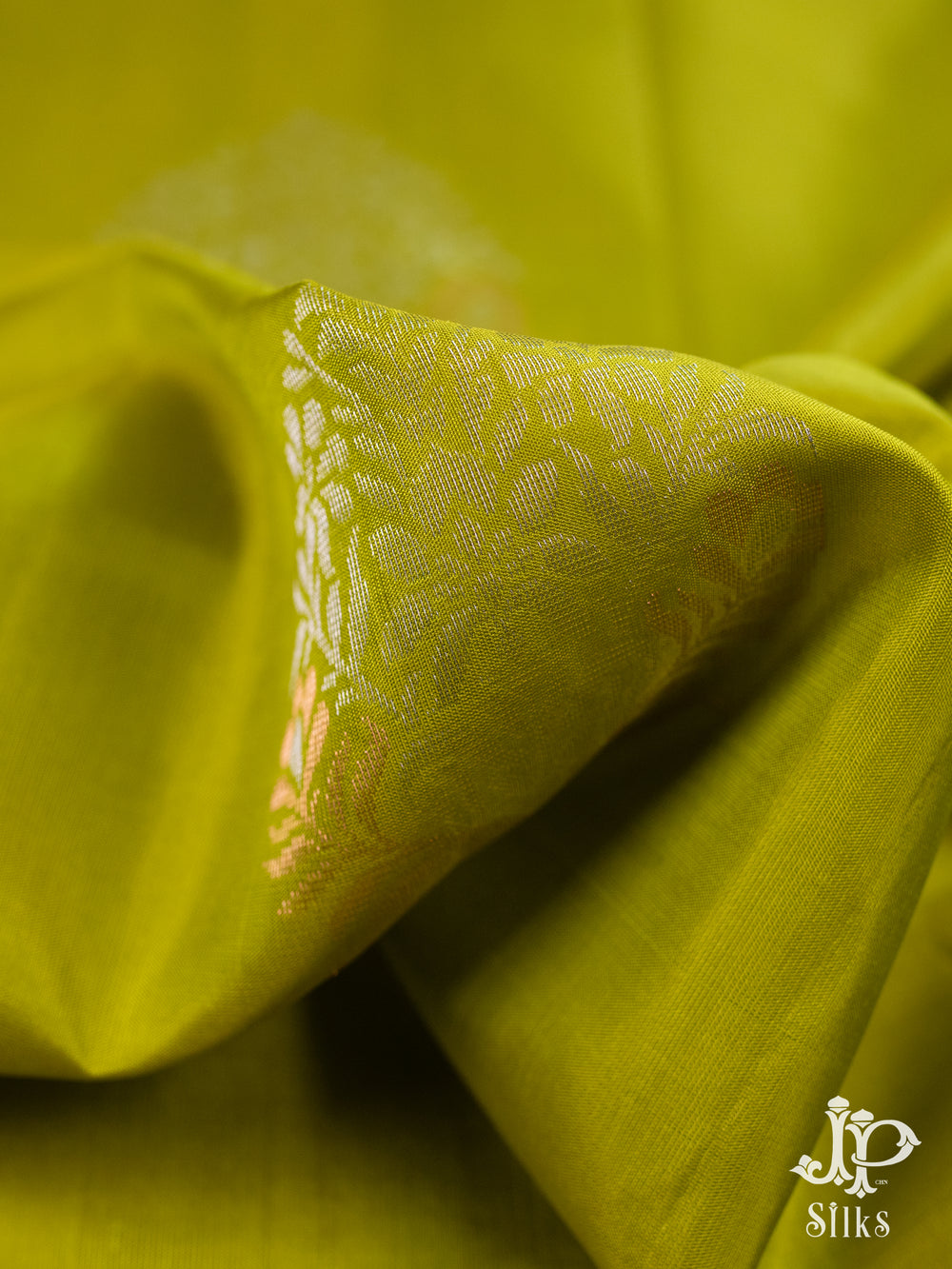 Olive Green and Sky Blue Soft Silk Saree - D6155 - View 1