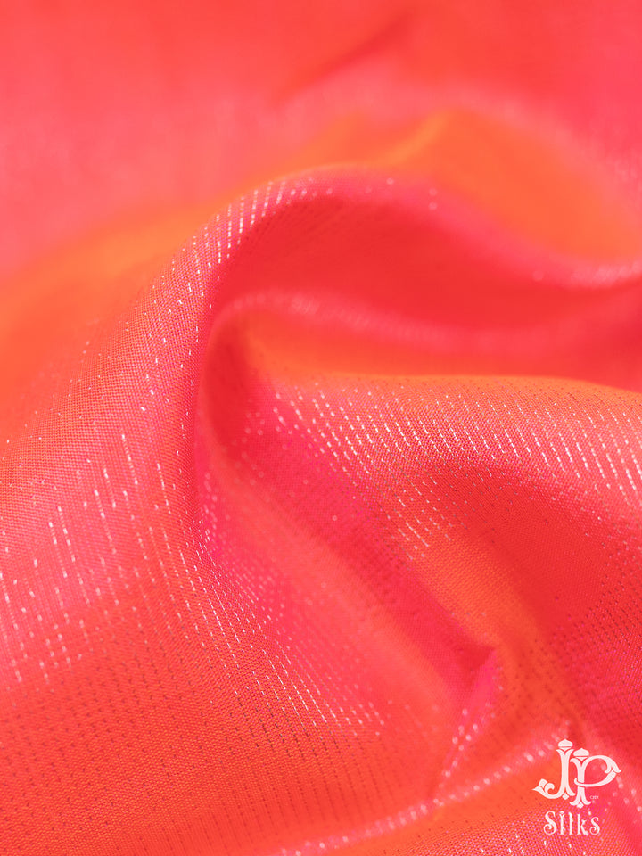 Reddish Orange and Teal Blue Soft Silk Saree - D2243 - View 2